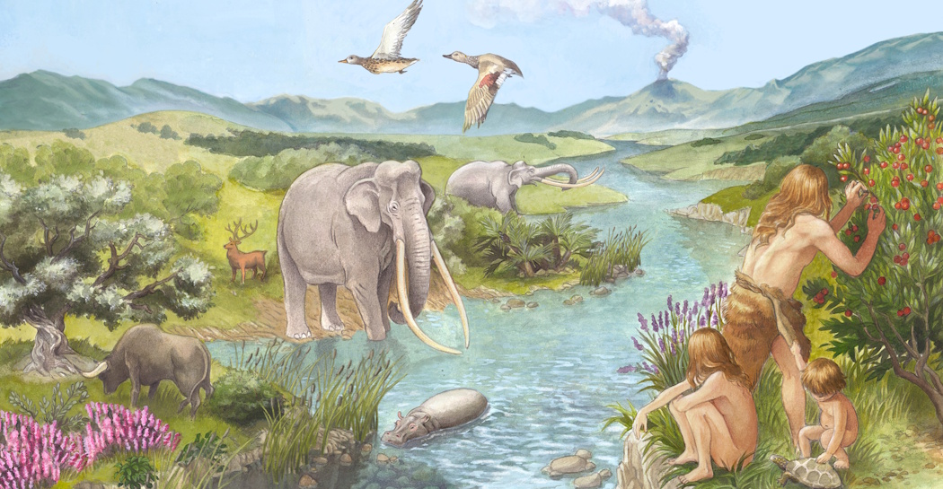 Lungo il fiume di Casal de’ Pazzi vivono uomini, donne e bambini di Neanderthal ma anche numerosissime specie animali e vegetali, tra le quali molte estinte, tra cui spicca l’elefante dalle zanne dritte. Il disegno è opera di Alice Siracusano, realizzato per conto del Digilab Sapienza (Intervento PNRR M1C3 1.2 – “Casal de’ Pazzi Accessibile”. Proprietà del Museo di Casal de’ Pazzi) Lungo il fiume di Casal de’ Pazzi vivono uomini, donne e bambini di Neanderthal ma anche numerosissime specie animali e vegetali, tra le quali molte estinte, tra cui spicca l’elefante dalle zanne dritte. Il disegno è opera di Alice Siracusano, realizzato per conto del Digilab Sapienza (Intervento PNRR M1C3 1.2 – “Casal de’ Pazzi Accessibile”. Proprietà del Museo di Casal de’ Pazzi)