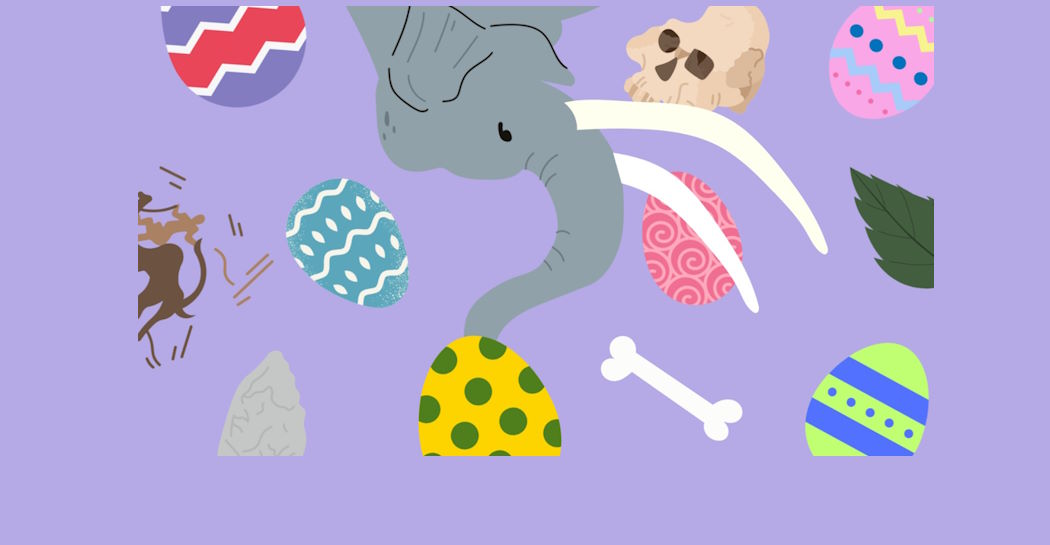 L’elefante di Casal de’ Pazzi e reperti fossili animali, vegetali e umani sono giocosamente mescolati con le uova di Pasqua della caccia al tesoro