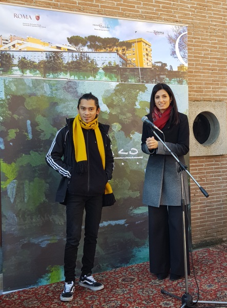 Virginia Raggi con Jerico (inaugurazione del murale)